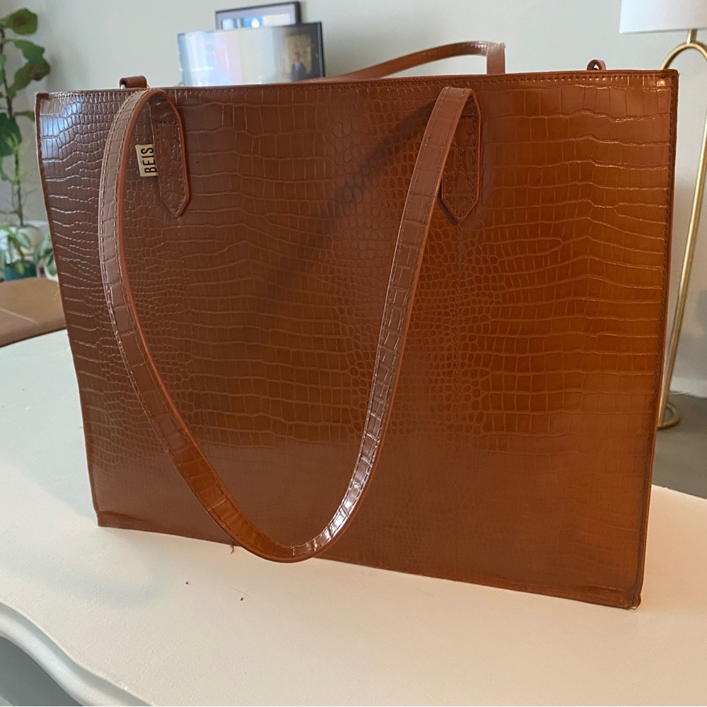Beis Cognac Croc Work Tote